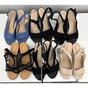 Wholesale Lot Of 6 Heels Slingback Sandals Pairs Black Beige Blue Sizes 8 8.5 9